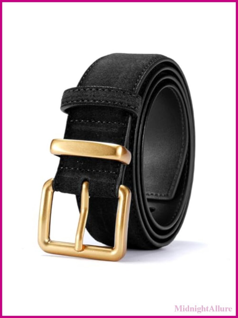 Wide Suede Belt Square Gold Alloy Buckle Women's